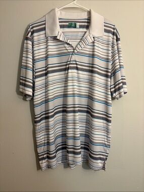 Ben Hogan Striped White, Blue & Gray Men's Polo golf